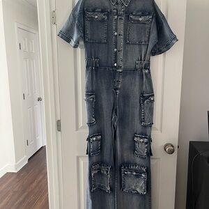 Denim Jumpsuit with Pockets